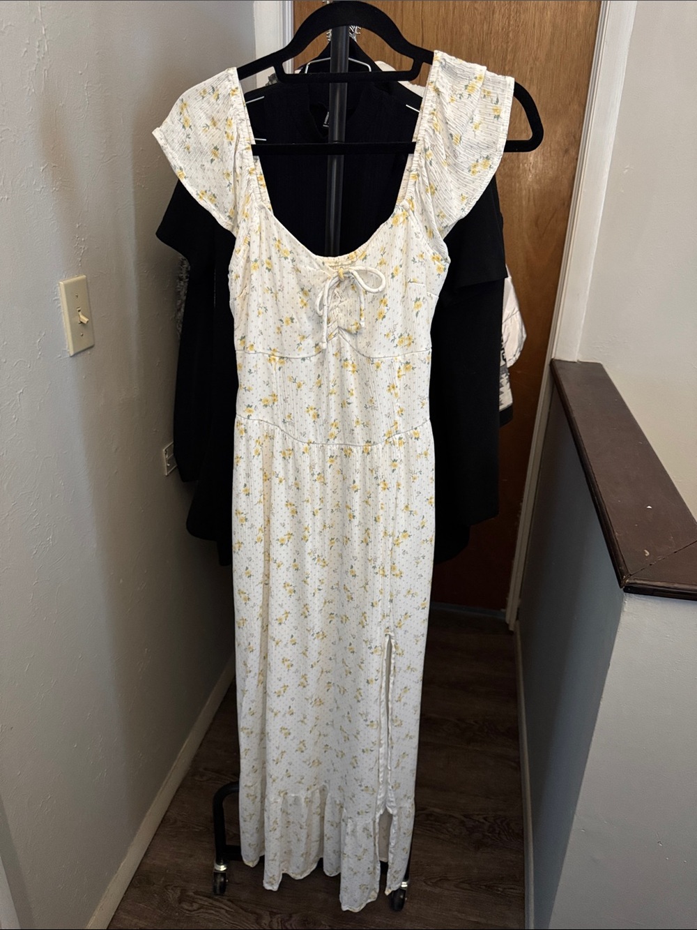Hollister White Maxi Dress with Yellow Floral Print